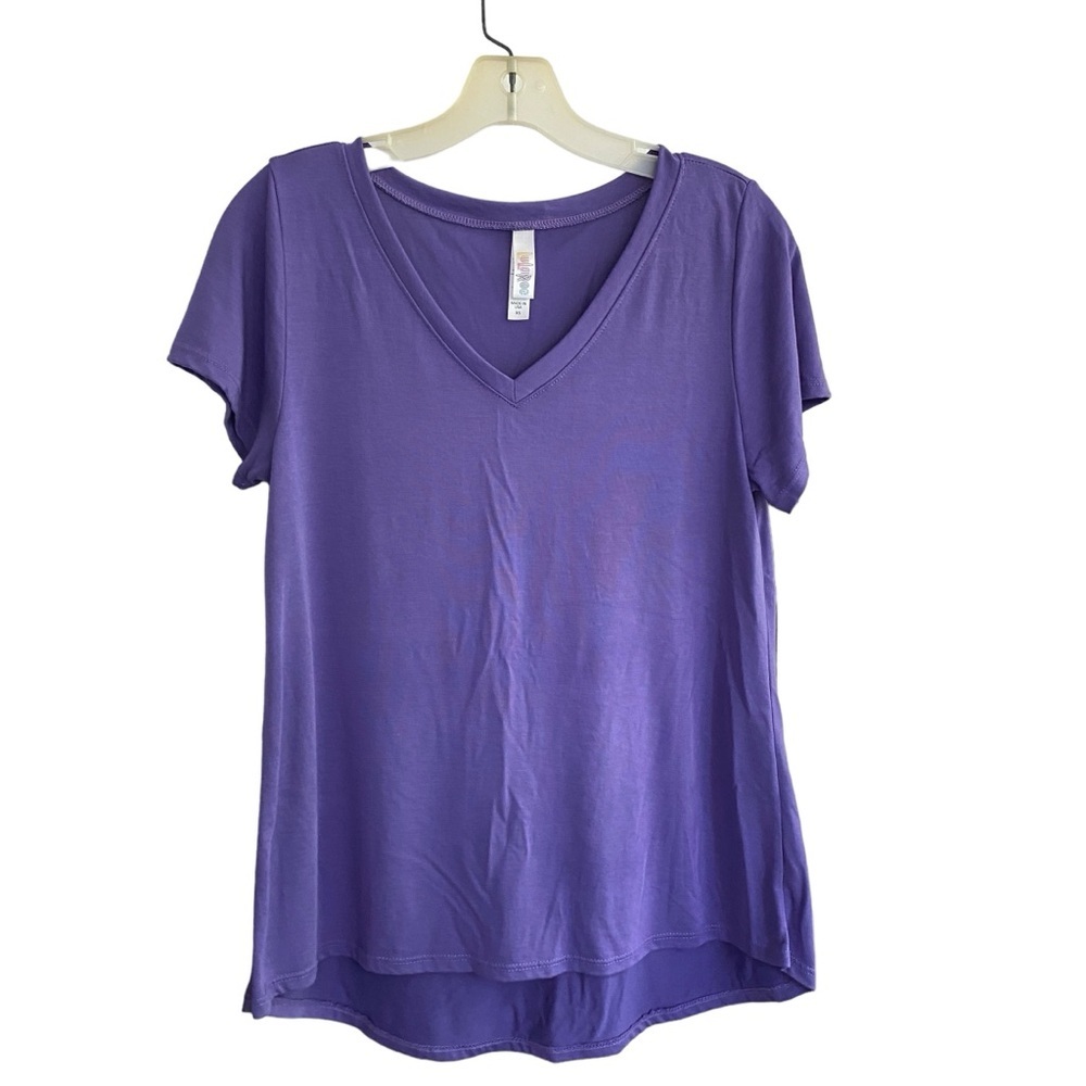 LulaRoe V-Neck Short Sleeve Purple Cotton Blend Top Tee XS